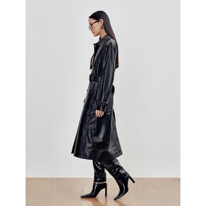 Belted lambskin Trench Coat (Black)