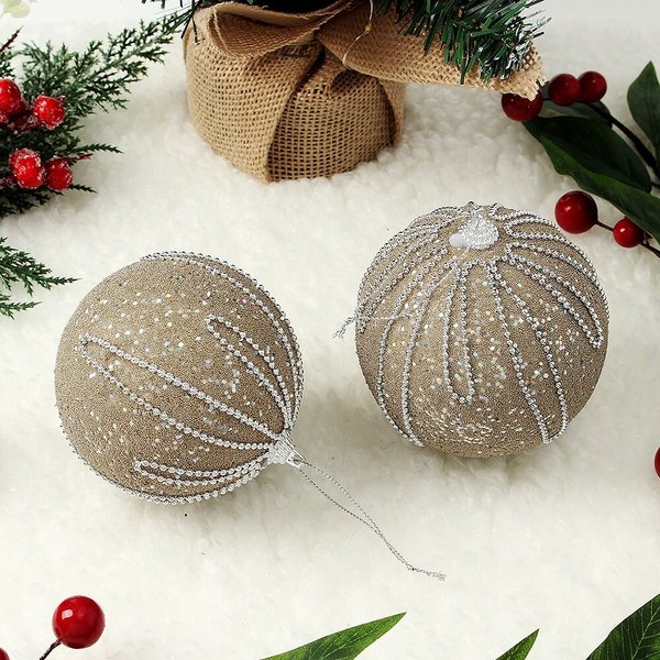 샴페인골드 글리터 장식볼 2p세트(10cm) (구슬드롭)