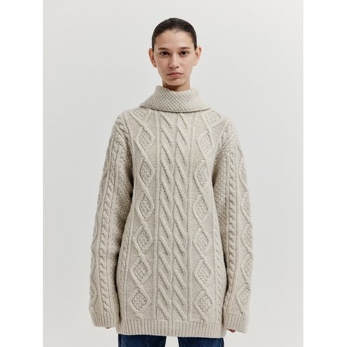 EENK XOEBE Cable Knit Collared Turtleneck - Ivory