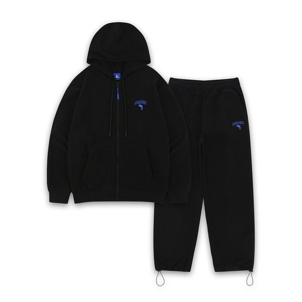 [SET] DOLPHIN CHAIN EMBROIDERY FLEECE HOOD ZIP-UP & STRING PANTS BLACK_144525725