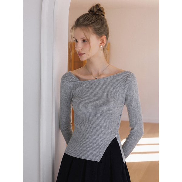 사이드 버튼 슬릿 보트넥 니트_3color