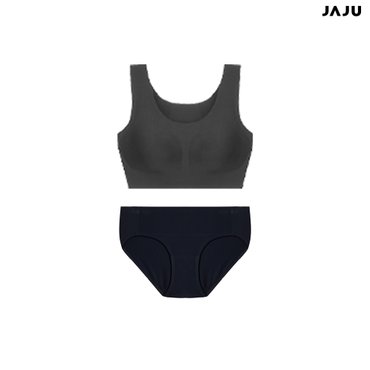 JAJU 여 노라인 크롭브라 힙허거 팬티 세트  블랙  J463901001