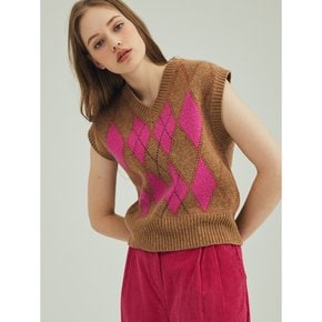 ARGYLE KNIT VEST_PINK