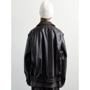 [단독] oversized crack faux leather blouson (dark brown)