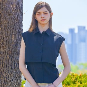 랩 슬림핏 더블 레이어드 미디 나시 셔츠 [블랙] 6091