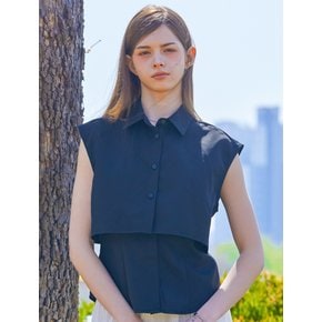 랩 슬림핏 더블 레이어드 미디 나시 셔츠 [블랙] 6091