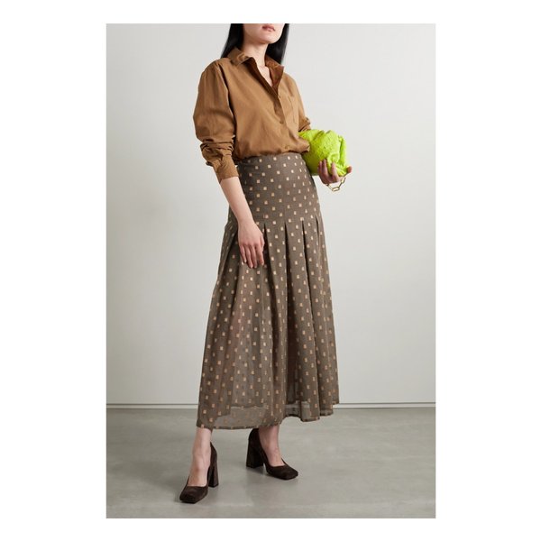 Pleated Houndstooth Fil Coupé Cotton Maxi Skirt 브라운 43769801095317707