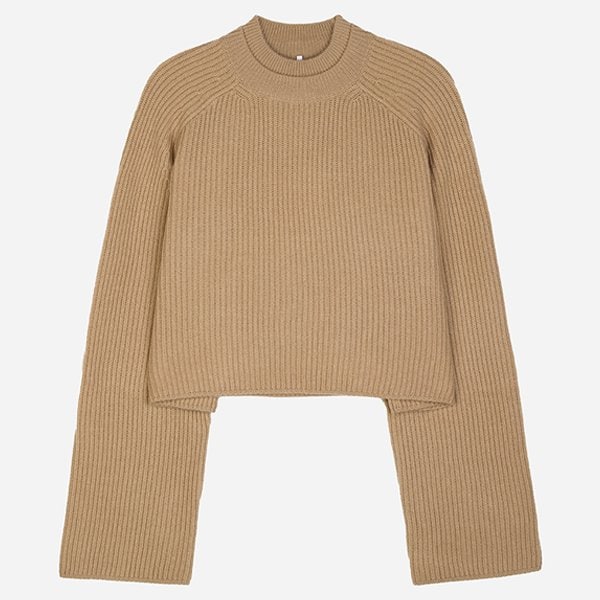 [시흥점] 5F 2521366172600 005 더블넥 리브 울 캐시미어 크롭 스웨터 카멜