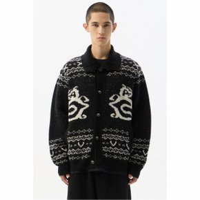 Black Jacquard Turtle Neck Cardigan_CWWAW24714BKX