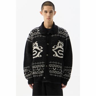 커스텀멜로우 Black Jacquard Turtle Neck Cardigan_CWWAW24714BKX