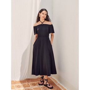 Ring holter-neck off-shoulder dress