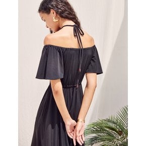 Ring holter-neck off-shoulder dress