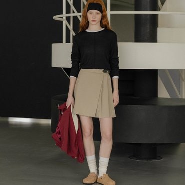 노운베러 Bizo point half pleats skirt_Beige