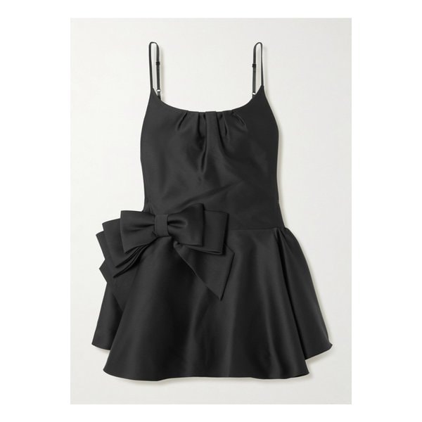 보우 디테일 개더 새틴 미니 드레스 블랙 46376663162889012