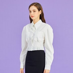 WOMEN 크롭 슬림 퍼프 긴팔 셔츠 [WHITE] 크롭티 긴팔티 PF