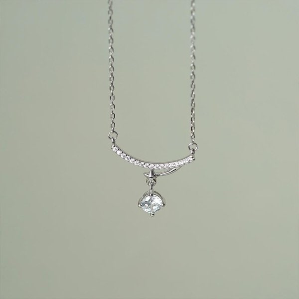 [옷자락] 여자 트윙클 큐빅 팬던트 럭셔리 실버 체인 목걸이