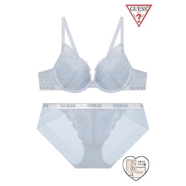 게스언더웨어 (선물포장) 게스 로고밴드 레이스 브라팬티세트(GCWBR321LBU/GCWBP321LBU)