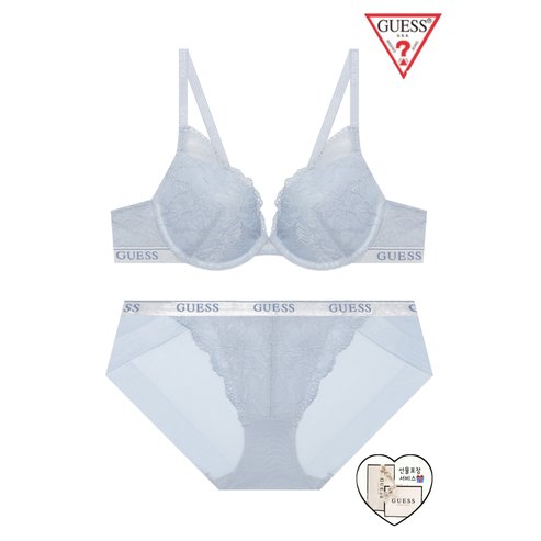 게스언더웨어 (선물포장) 게스 로고밴드 레이스 브라팬티세트(GCWBR321LBU/GCWBP321LBU)