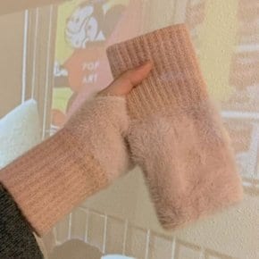 여성 FUR 스웨터 손가락 없는 FW 소프트 포근한 핸드워머