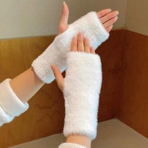 여성 FUR 스웨터 손가락 없는 FW 소프트 포근한 핸드워머