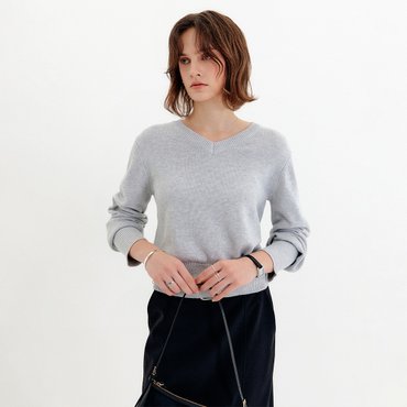룩캐스트 헤이즐 퍼프 슬리브 니트 탑_그레이 / HAZEL PUFF SLEEVE KNIT TOP_GREY