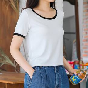 / 여름 배색 포인트 캠퍼스룩 라운드넥 반팔티_5