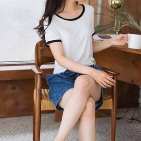 / 여름 배색 포인트 캠퍼스룩 라운드넥 반팔티_5