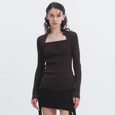 MODAL BLEND SQUARE NECK KNIT TOP BROWN