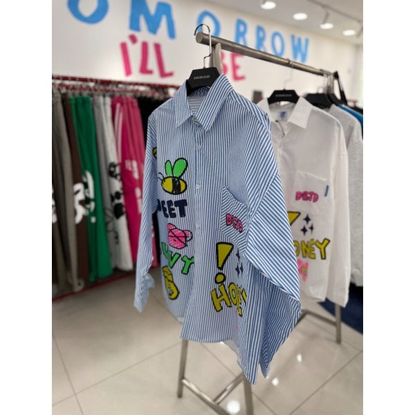 [여주점] 크레용,곰돌이긴팔셔츠,남여공용셔츠,블루  JHZZ50203