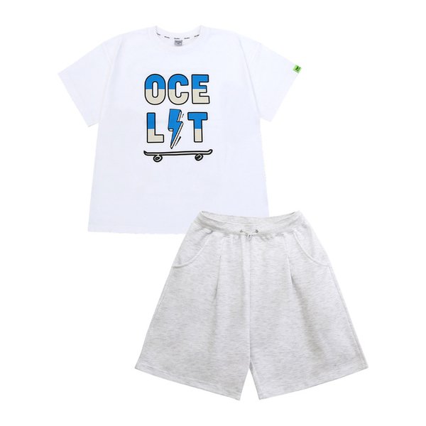 [SET/자체제작]  볼트 스케이트 반팔+원턱팬츠 (3color)