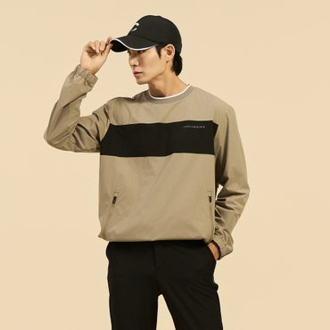 챌린저 남성 폴리 배색 라운드넥 우븐탑