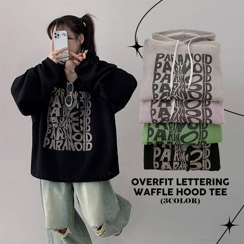 더핑크 / 라노 오버핏 레터링 와플 후드티 (4color)