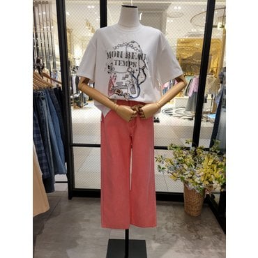 파프리카 코랄 핑크 허벅지 룸 일자 면팬츠 NK2DP403