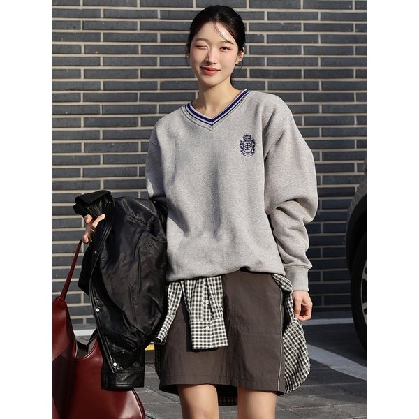 SITP5180 브이넥 로열 자수 맨투맨_Melange gray