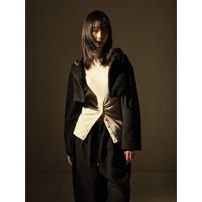 Raccoon crop hood coat_Black