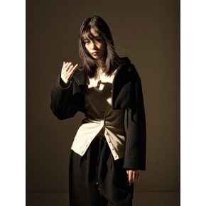 Raccoon crop hood coat_Black