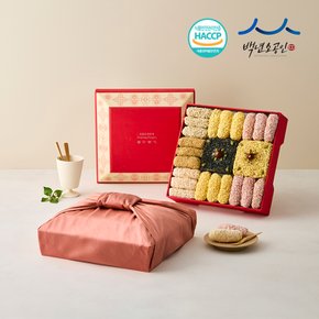 한지1호 2단 유과 선물세트 보자기포장 (답례품 명절 설날 추석선물 부모님선물 상견례 전통과자)
