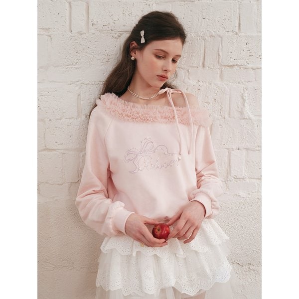 Cest_Mesh off-shoulder sweatshirt