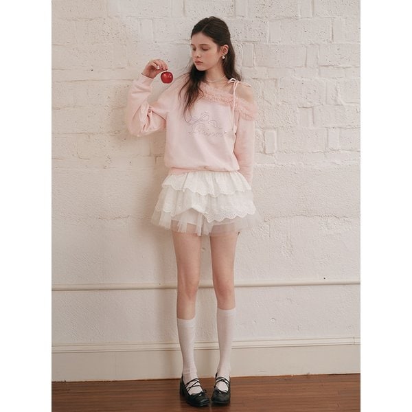 Cest_Mesh off-shoulder sweatshirt