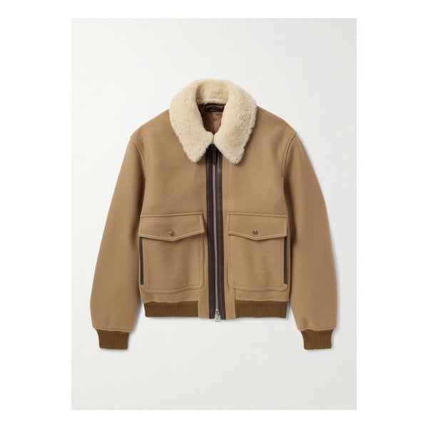 시어링 가죽 트리밍 버진 울 에비에이터 재킷 브라운 46376663162880893