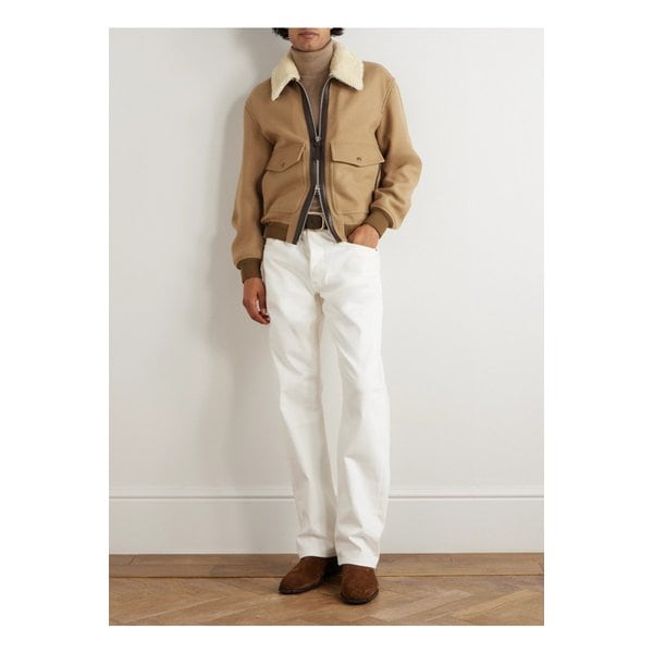 시어링 가죽 트리밍 버진 울 에비에이터 재킷 브라운 46376663162880893