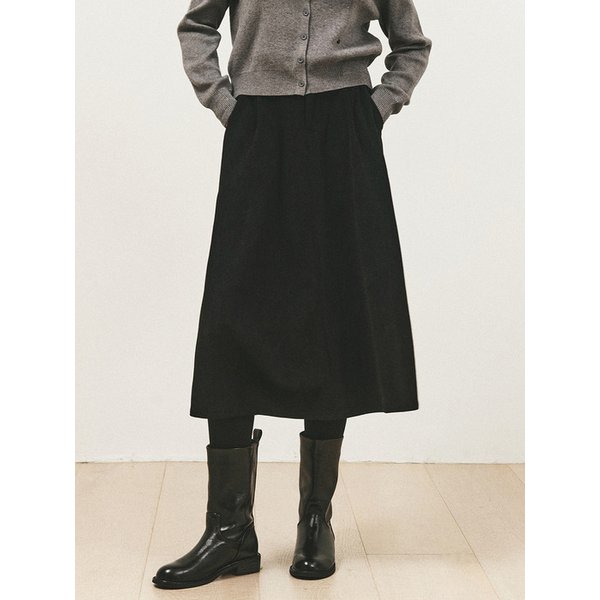 VOLUME CORDUROY FLARE SKIRT_BLACK