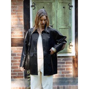 SHEEN LEATHER HALF JACKET (BLACK)