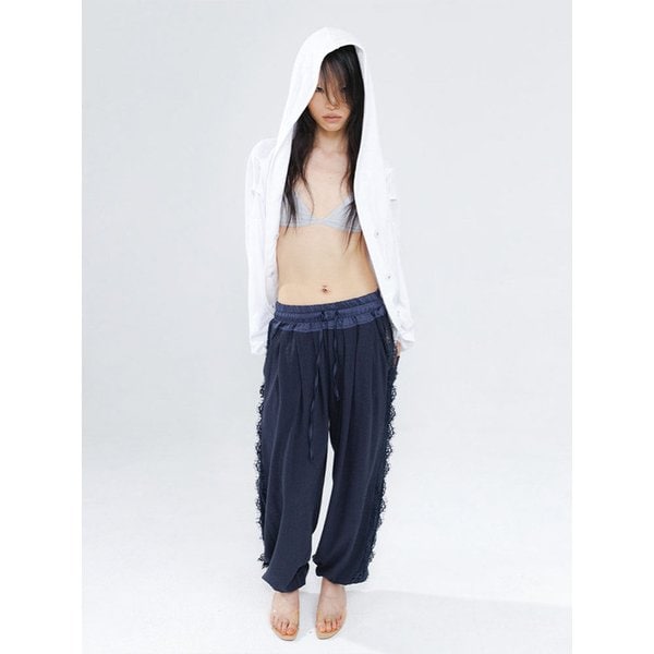 SATIN WAIST LACE BALLOON PANTS NAVY