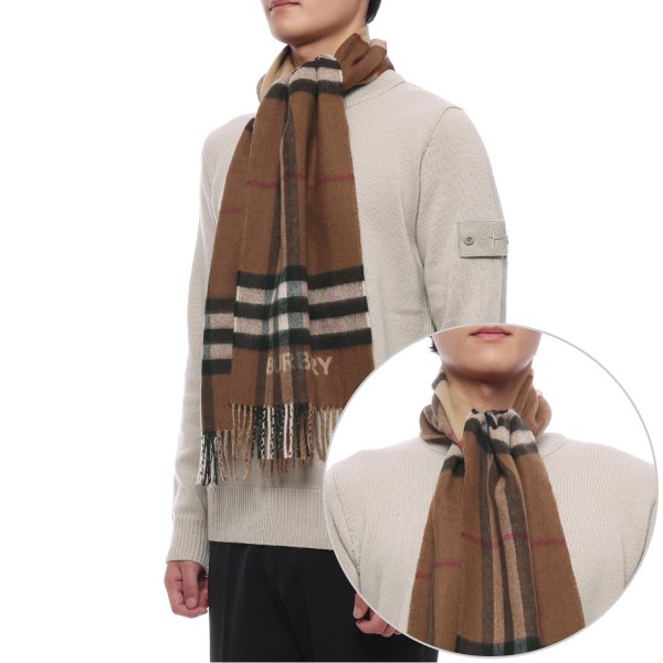 [부산점] 25FW 남성 컨트라스트 체크 캐시미어 머플러 (8045329 ARCHIVE BEIGE BIRCH BROWN M 25