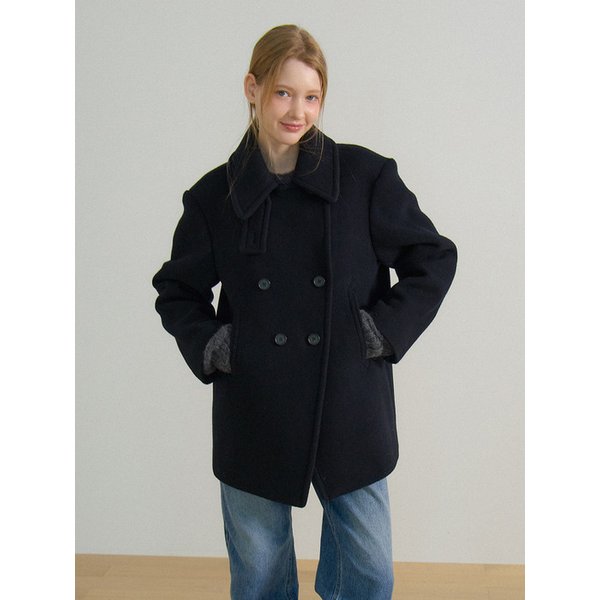 DOUBLE BREASTED BUTTON HALF COAT_NAVY
