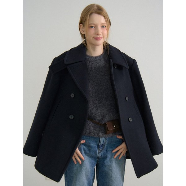 DOUBLE BREASTED BUTTON HALF COAT_NAVY