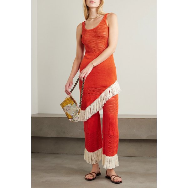 에스코비도 넷 서스테인 카리사 프린지 플레어 코튼 팬츠 레드 1647597331218651