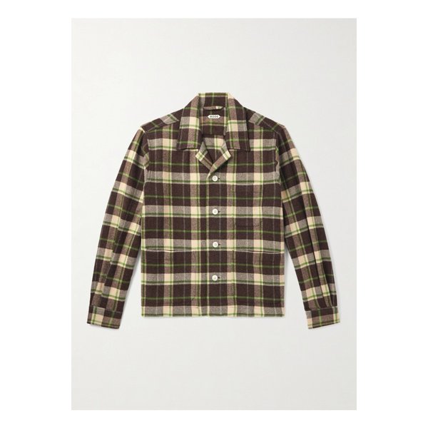 보디 우드크레스트 캠프 칼라 체크 울 플란넬 오버셔츠 브라운 46376663162882940