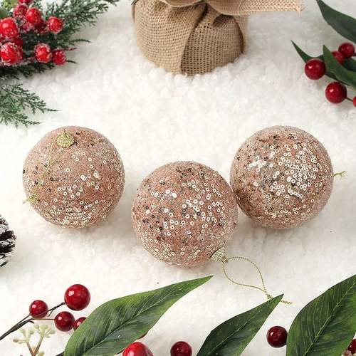 로즈골드 글리터 장식볼 3p(8cm) (반짝이스팽글)